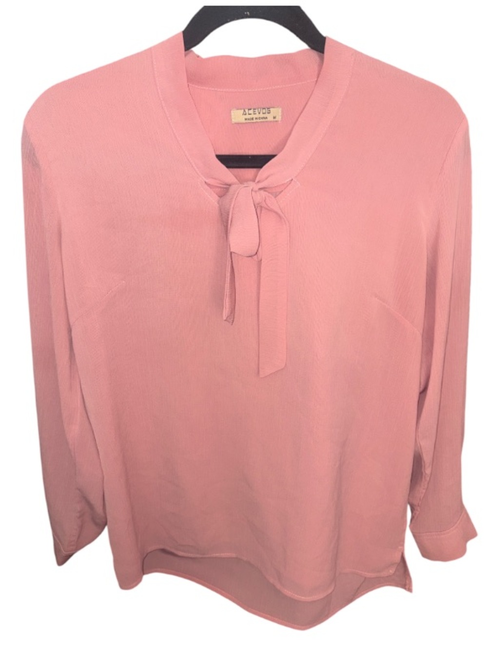 Acevog Dusty Pink Blouse with neck tie and split hem.